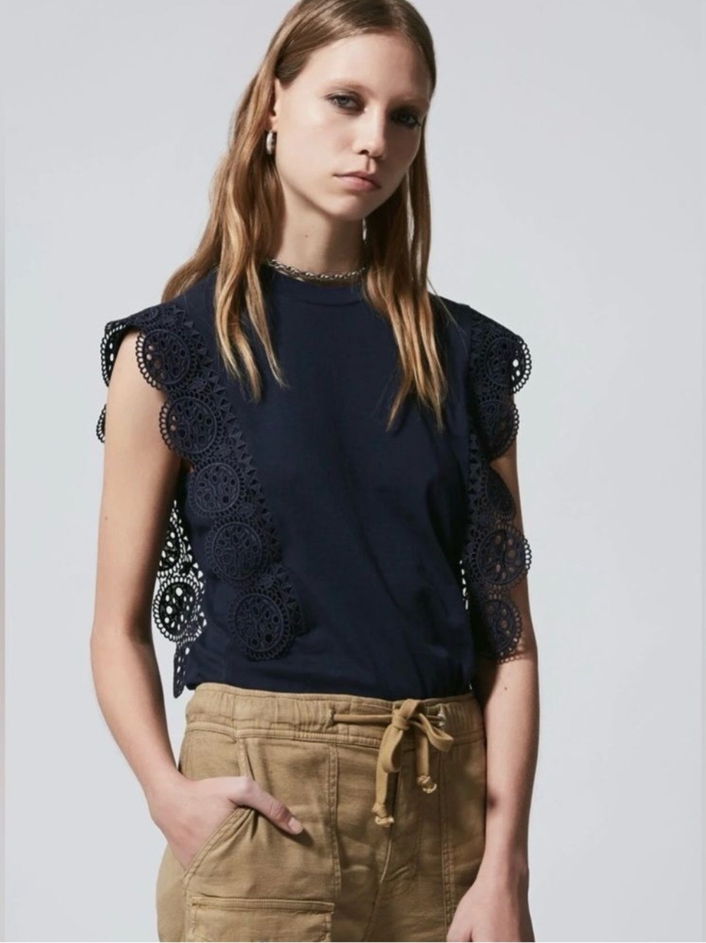 The Kooples Sleeveless Navy Blue Cotton Women's T-Shirt Size 1